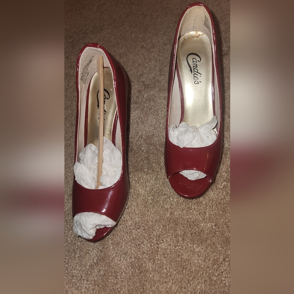 Red Platform Peep Toe Heels - Picture 2 of 8